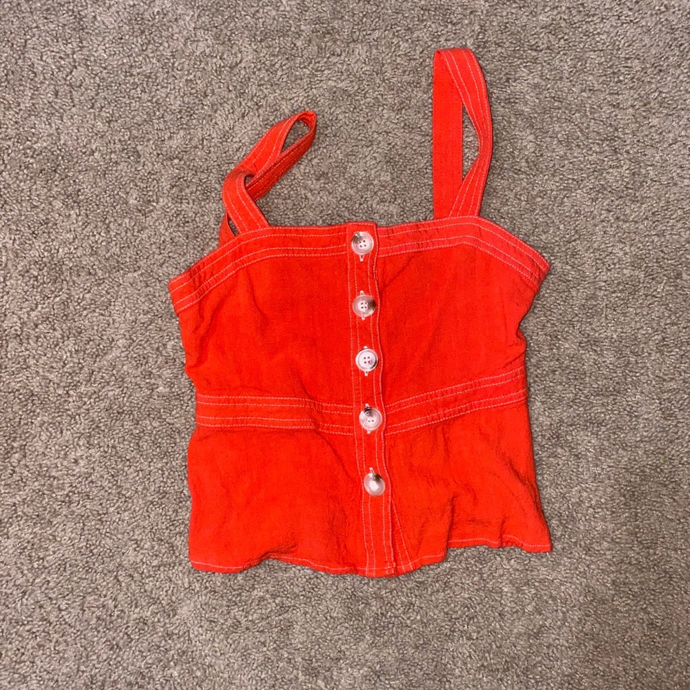 Red button down sleeveless crop top